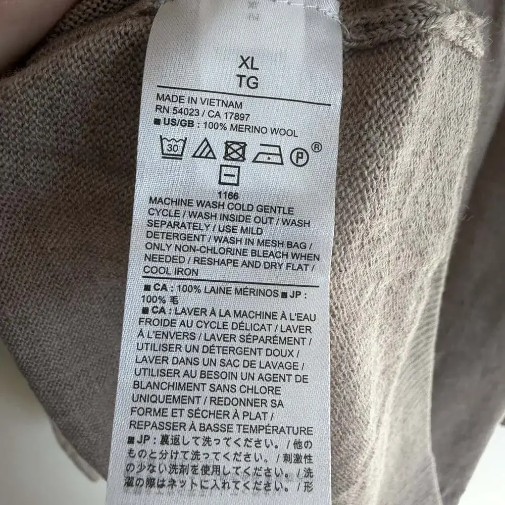 Banana Republic 100% Merino Wool Sweater Taupe Tan Size XL Layer Crewneck Office